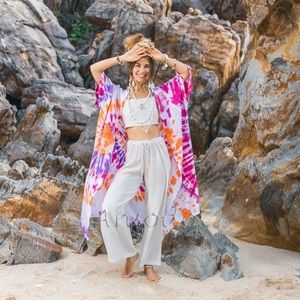 Talía Hand Tiedye Boho Rayon Maxi Festival Kimono